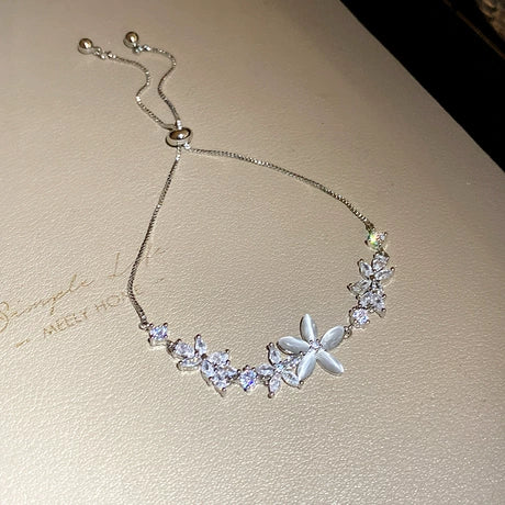 Classic Shiny Clear Zircon Flowers Adjustable Charm Bracelets