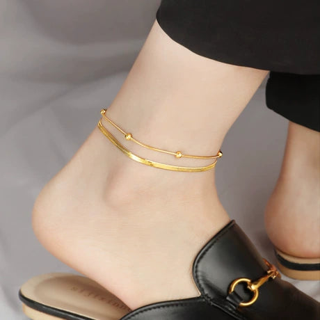 Two-Layer Gold Snake Chain Anklet