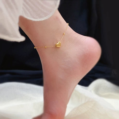 Dainty Gold Plated Single Heart Anklet for Women