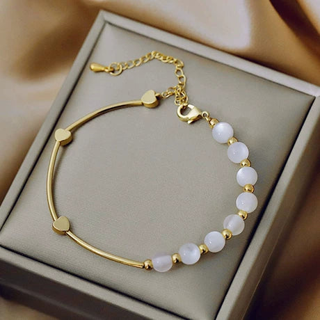 Cat's eye stone heart bracelet for women