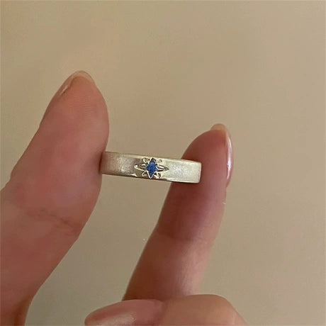 Silver Blue Crystal Open Ring