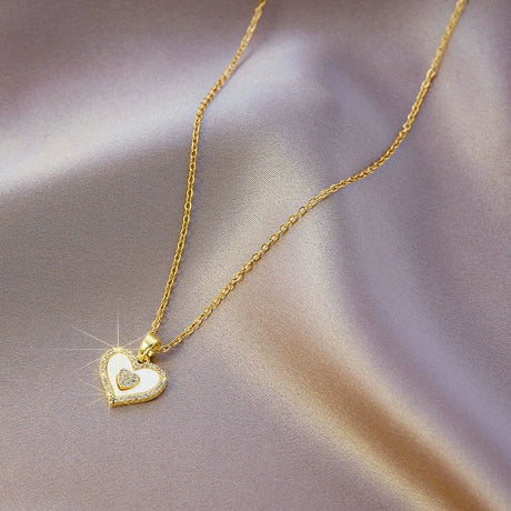 Stainless Steel Diamond Love Pendant Chain Necklace Heart Pendant Necklace