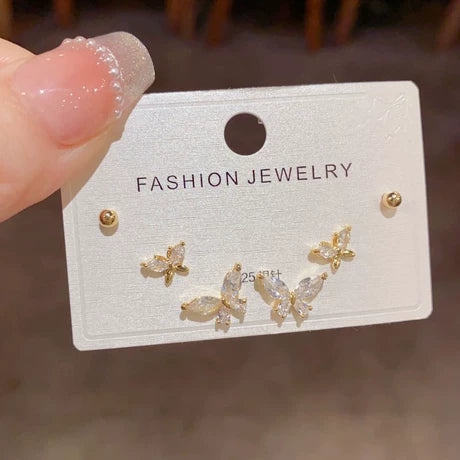 Elegant Gold Butterfly Earrings Set