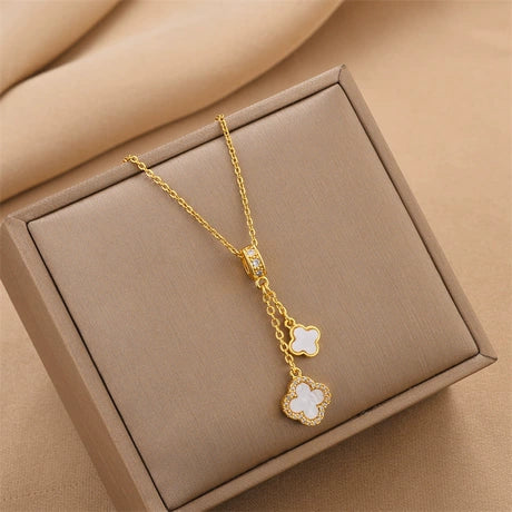 CLING Anti Tarnish White Clover Drop Necklace