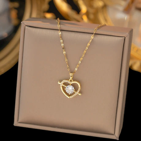 CZ Cubic Zirconia Love Heart Pendant Necklace for Women