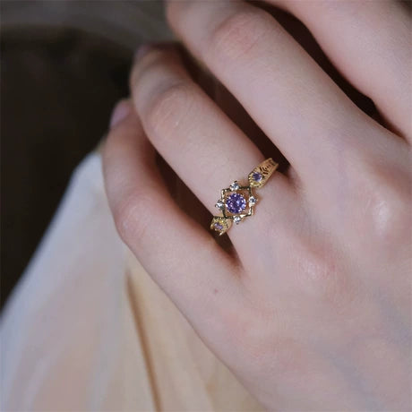 Gold Purple Crystal Crown Ring