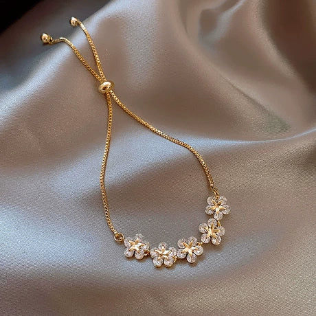 Zircon Golden Flower Adjustable Bracelet for Women