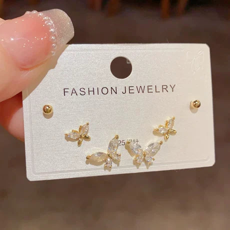 Elegant Gold Butterfly Earrings Set
