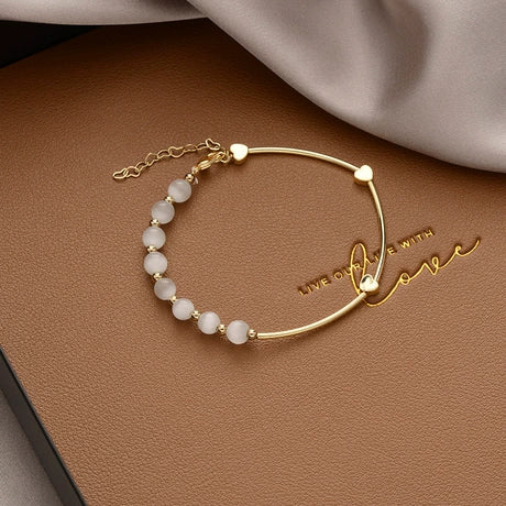 Cat's eye stone heart bracelet for women