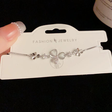 Silver Zircon Cat's Eye Flower  Bracelet