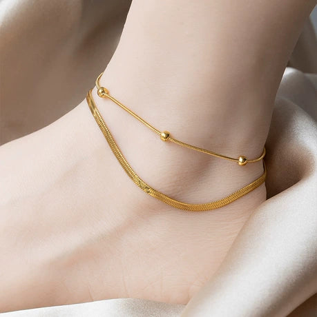 Two-Layer Gold Snake Chain Anklet