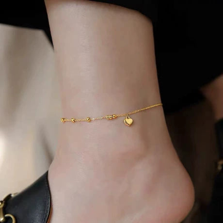 Elegant Golden Heart Drop Anklet