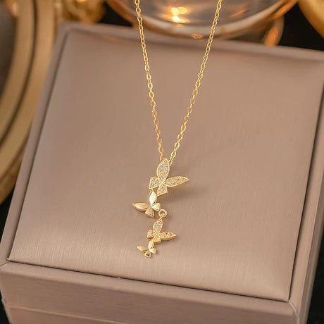 Titanium Steel Necklace Female Personality Simple Crystal Butterfly Clover Necklace Accessories Gift