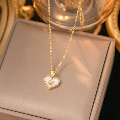 Stainless Steel Diamond Love Pendant Chain Necklace Heart Pendant Necklace