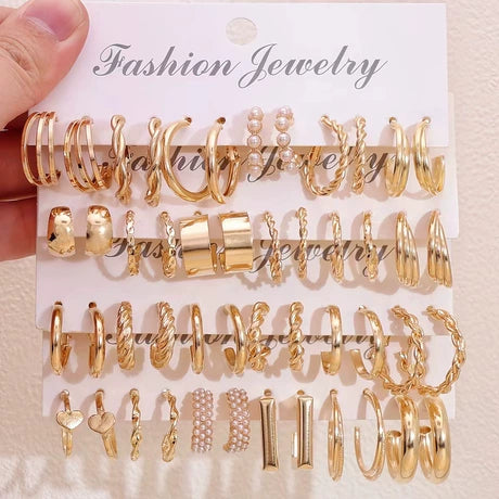 Gold Color Vintage Hoop Earrings Set for Women