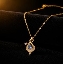 Luxury Blue Crystal Gold Pendant Necklace