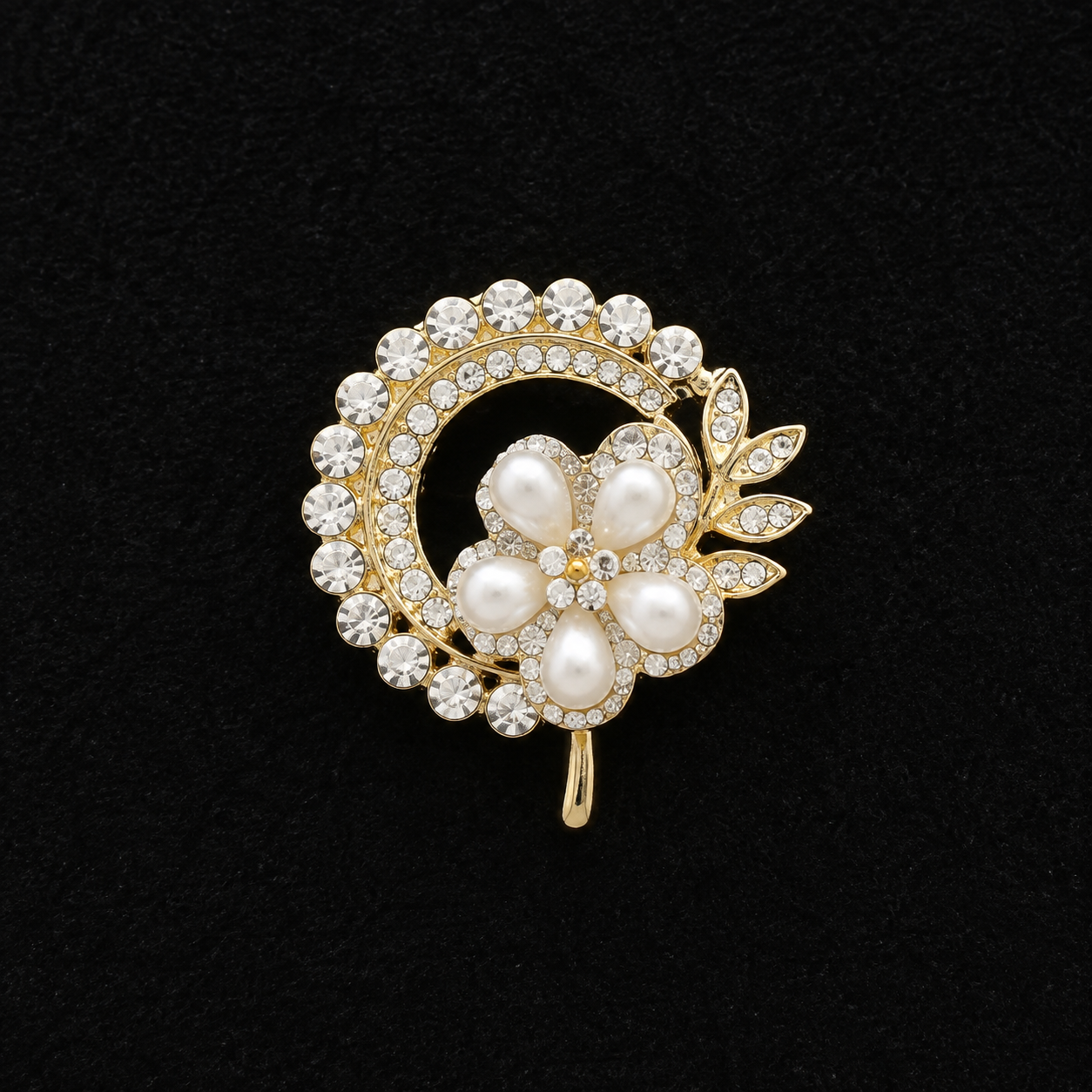 s101 Golden Pearl Floral Crystal Hair Clip