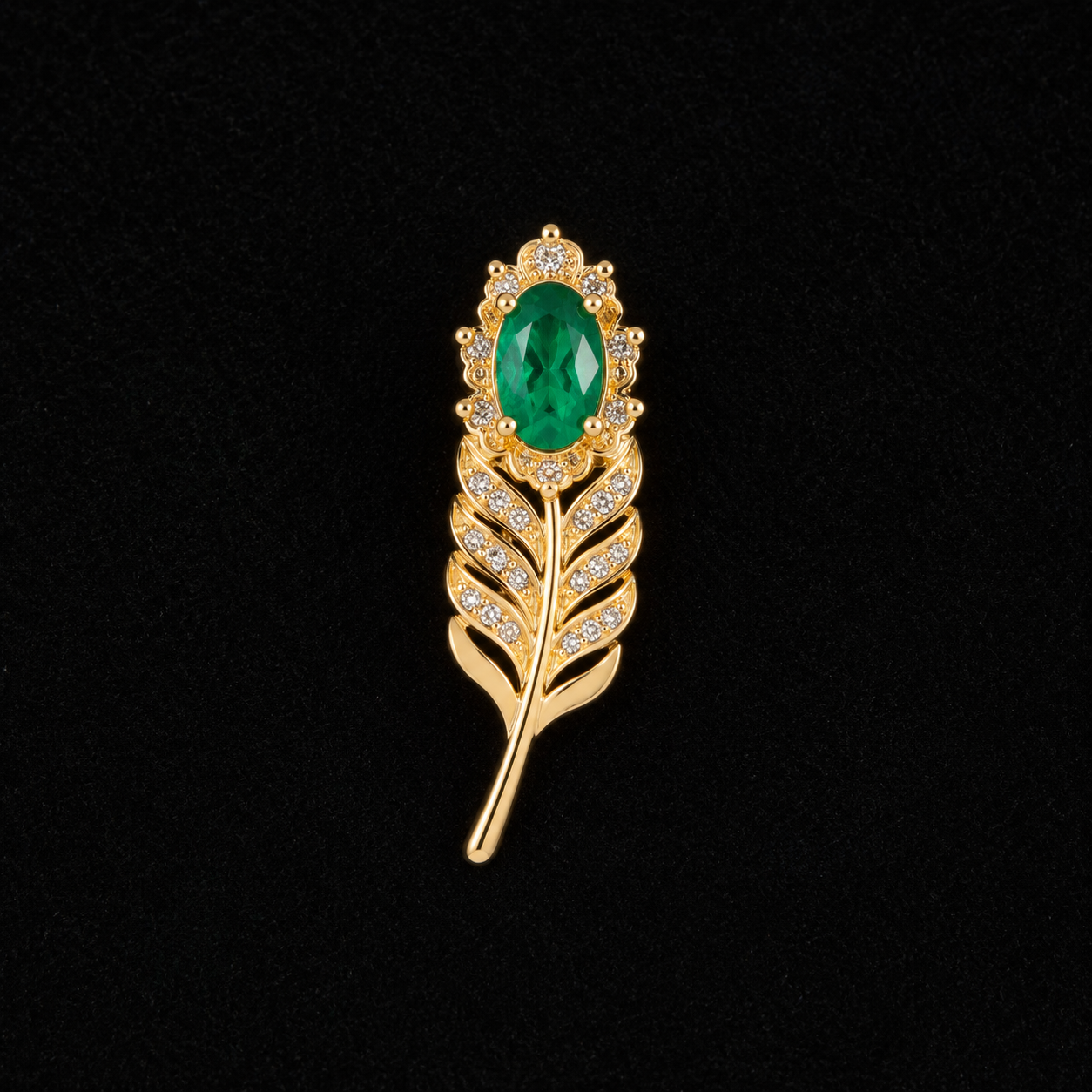 vs117 Golden Green Emerald Feather Crystal Hair Clip